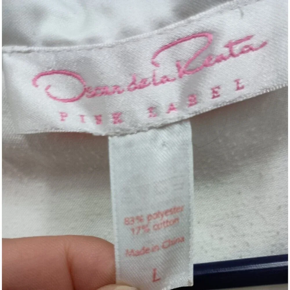 Oscar De Larenta‎ Pink Label Womens Long Night Gown Size Large White Satin Lace